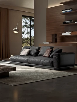 Хоризонтален кожен диван, директен комбинация, италиански минималистичная хол, голям висококачествен плосък най-горния слой от телешка кожа, изкуство