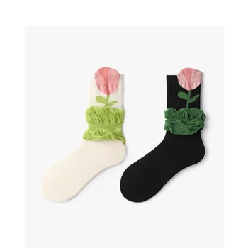 Чорапи за бебешки дълги чорапи с цветен модел, пролет, лято и есен, нови дишащи чорапи със зелени листа на едро
