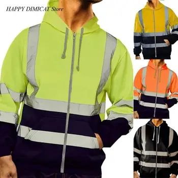 Яке с качулка за предпазване от студ, пуловер за улицата, защитно покритие за работа, мъжки Светоотражающая ивица, санитарен гащеризон отвътре