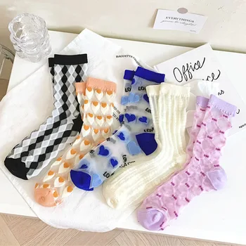 Японската Корея, сладки Цветя Лалета, Женски летните прохладни цветни прозрачни копринени чорапи с тенденцията на принтом, тънки стъклени копринени Чорапи 13 цвята