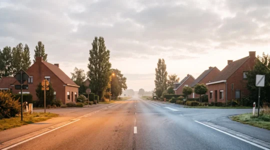 Route belge au crepuscule symbolisant le choix entre motorisation thermique et electrique pour un grand rouleur