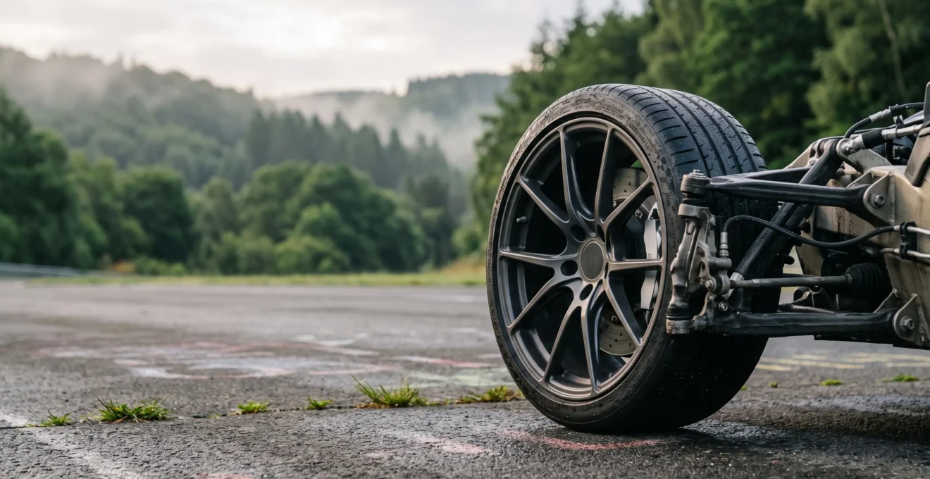 Réglage de géométrie sur une voiture de sport avant une session sur circuit de type Spa-Francorchamps